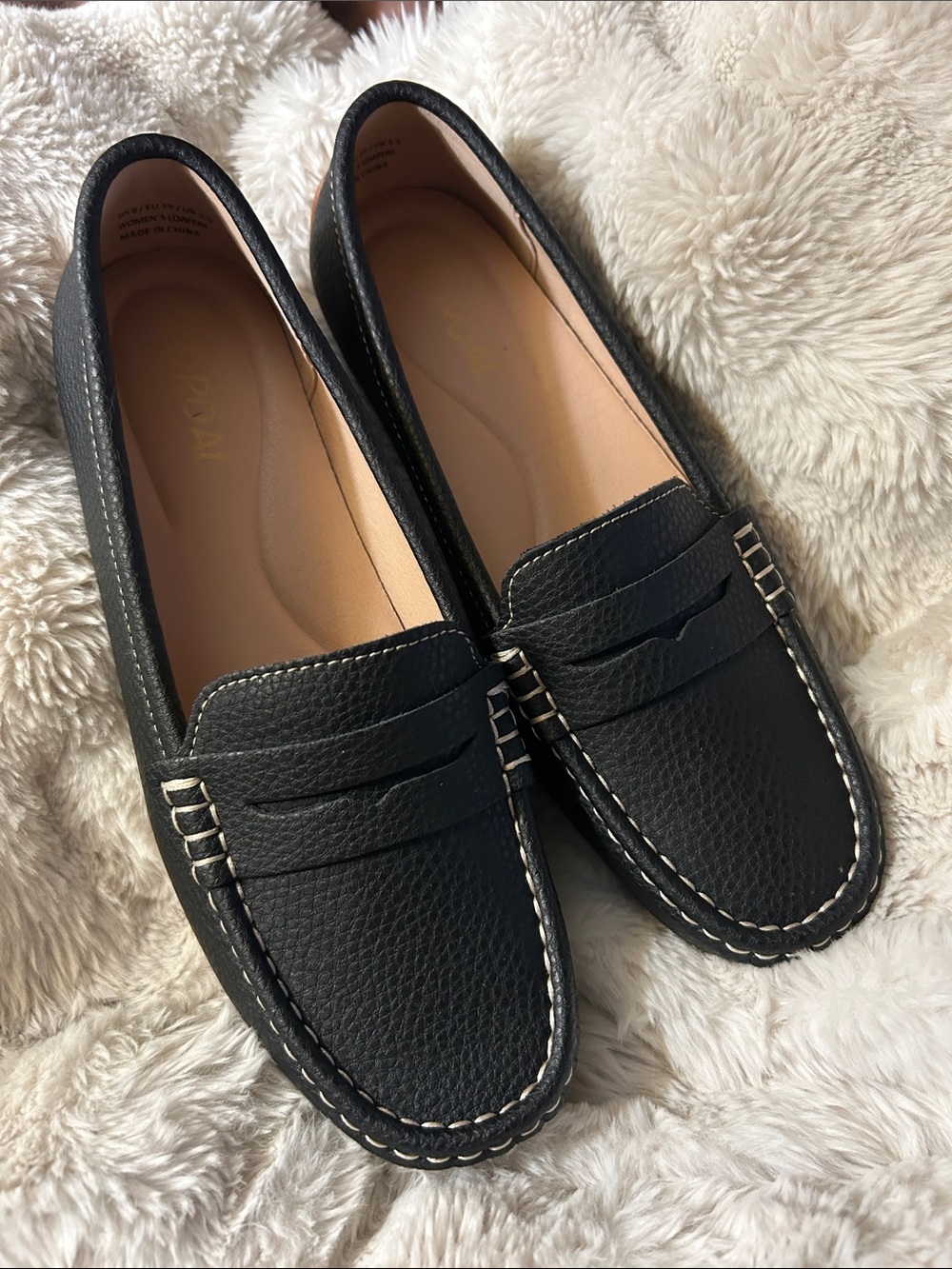 Women's Black Pebbled Leather Penny Loafers